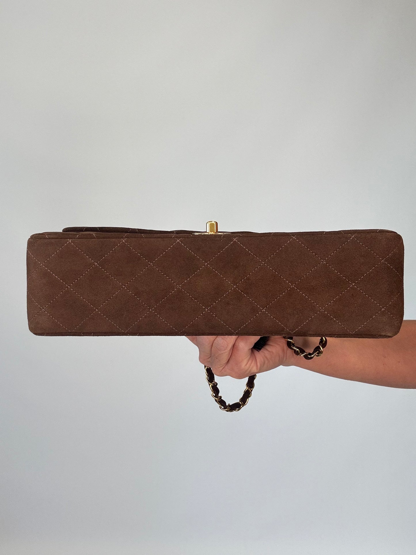 Chanel Brown Quilted Suede Double Flap - Vintage