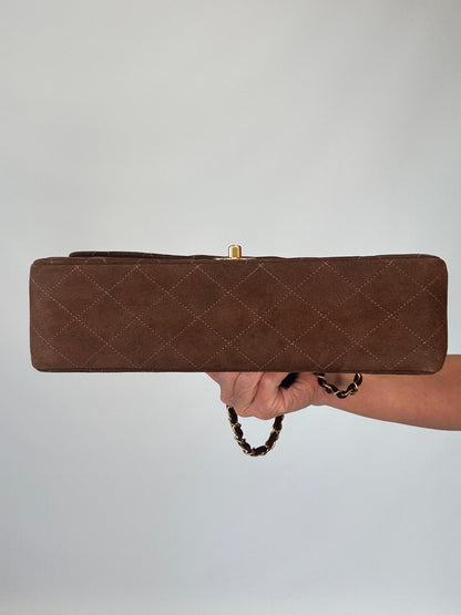 Chanel Brown Quilted Suede Double Flap - Vintage