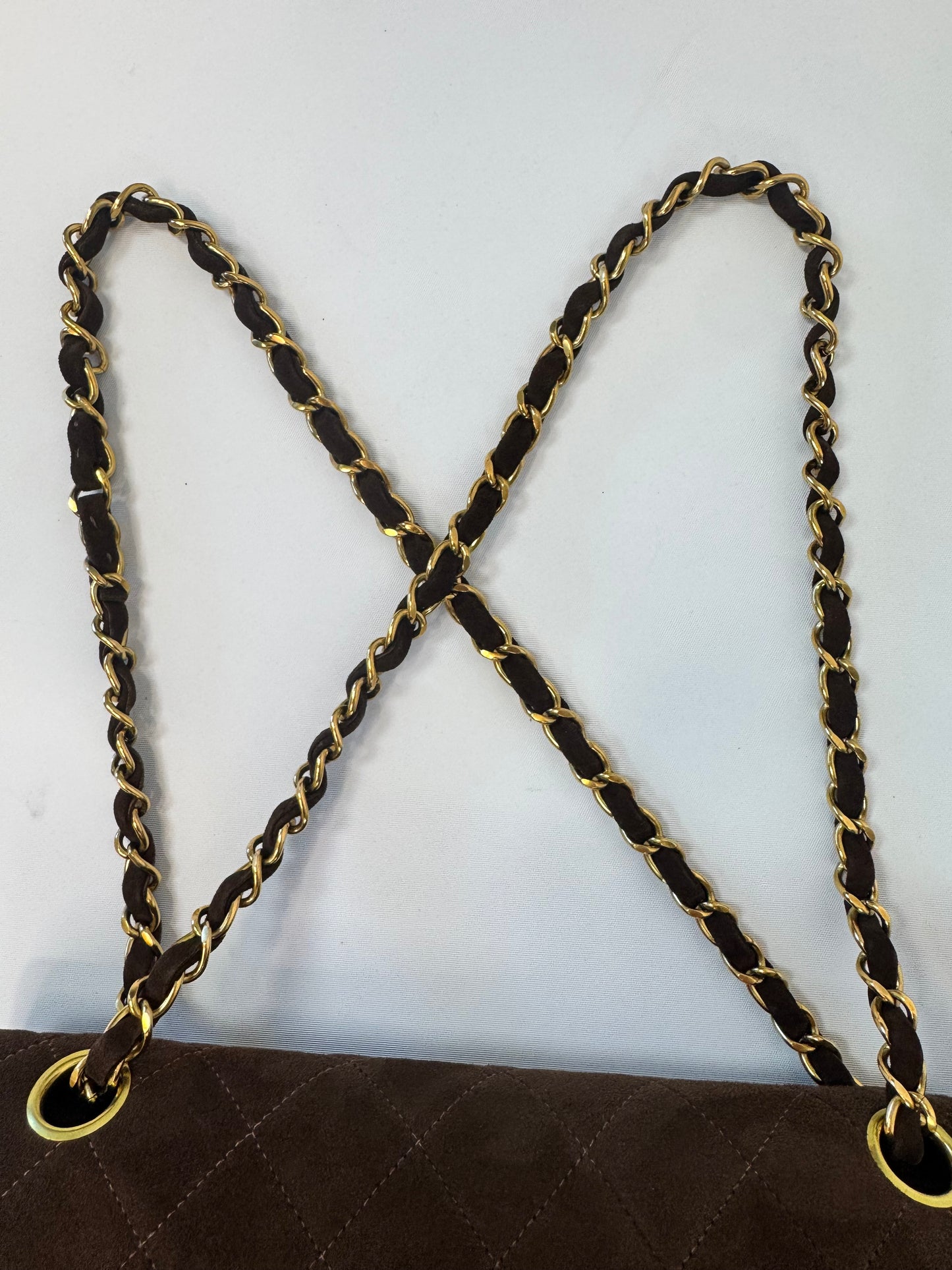 Chanel Brown Quilted Suede Double Flap - Vintage