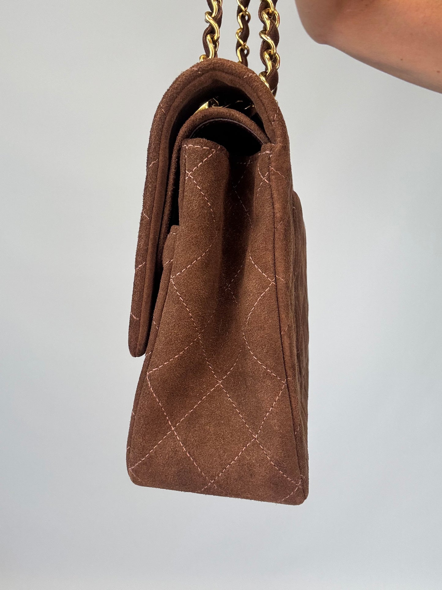 Chanel Brown Quilted Suede Double Flap - Vintage