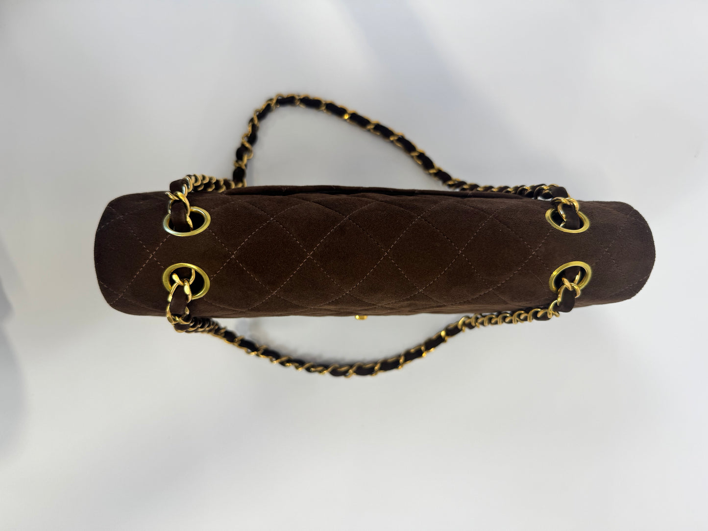 Chanel Brown Quilted Suede Double Flap - Vintage