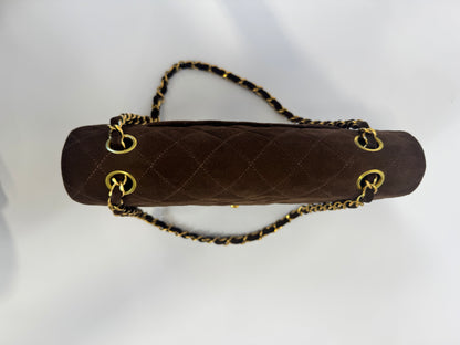 Chanel Brown Quilted Suede Double Flap - Vintage