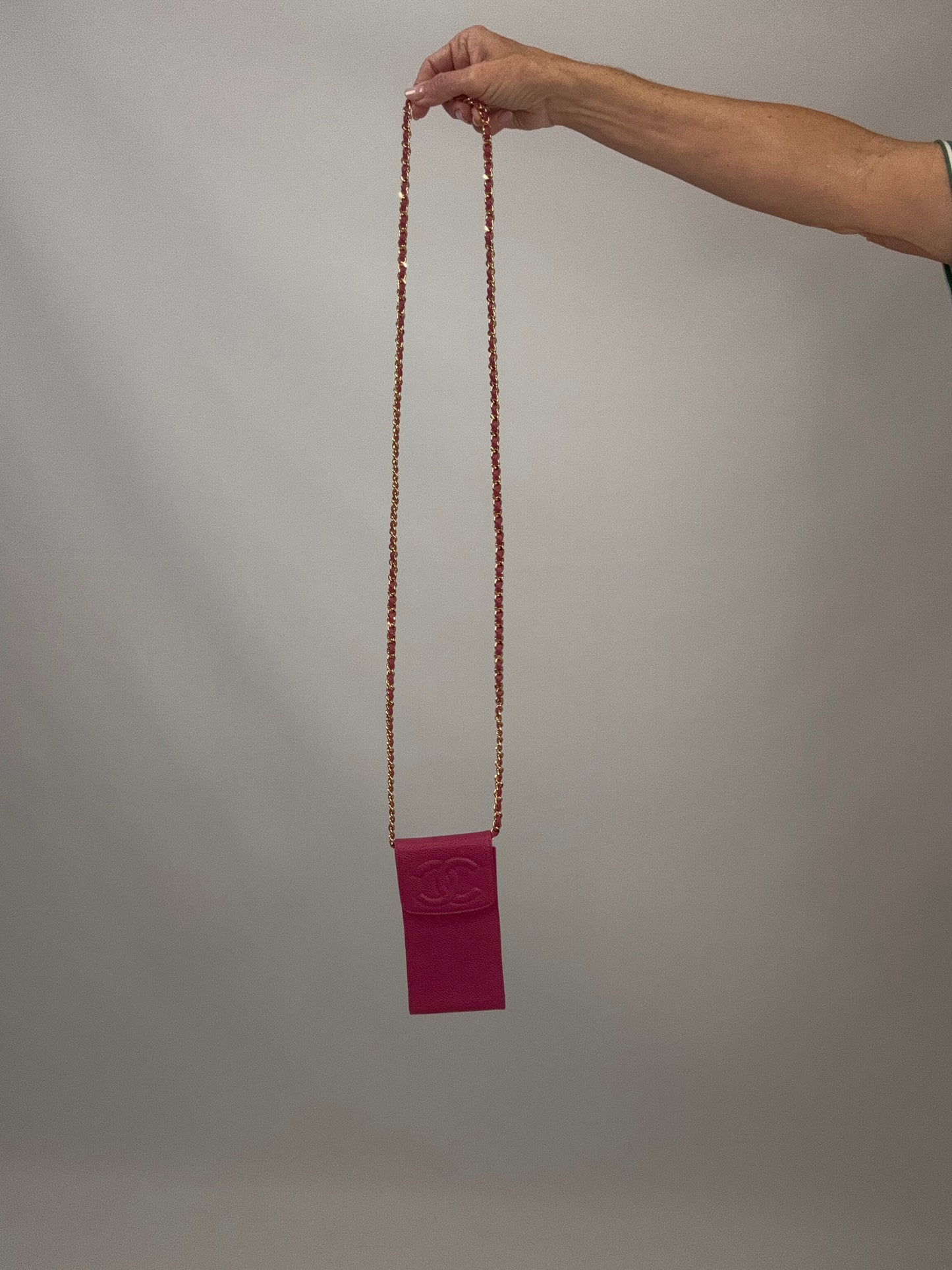 Chanel Caviar CC Phone Holder Crossbody - Pink