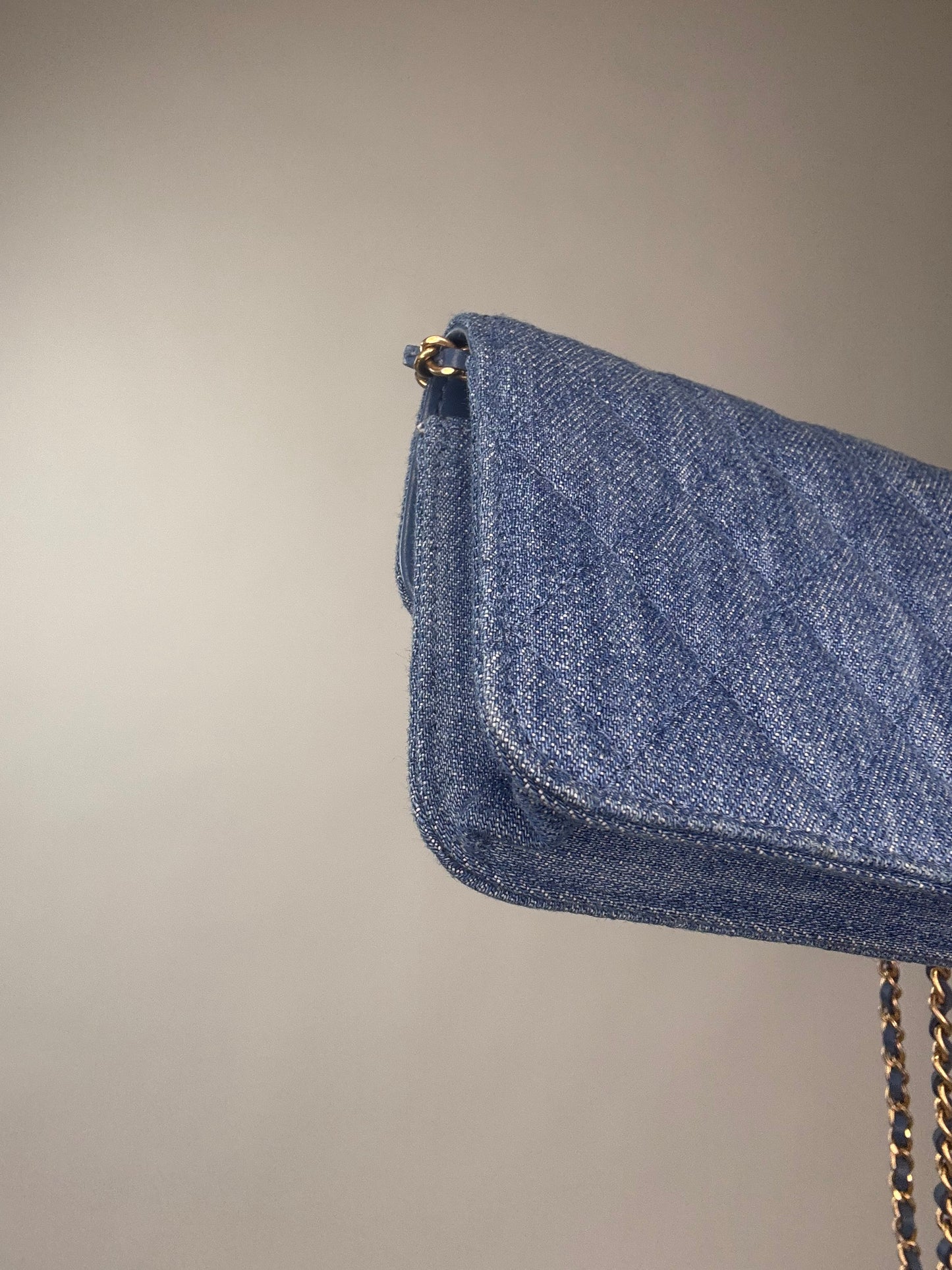 Chanel Denim Quilted CC Pearl Crush Wallet on Chain - WOC Blue