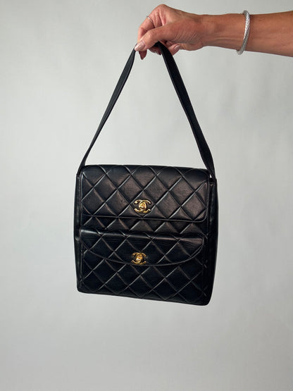 Chanel Vintage Double Turn Lock Pocket Shoulder Bag-Ultra Rare