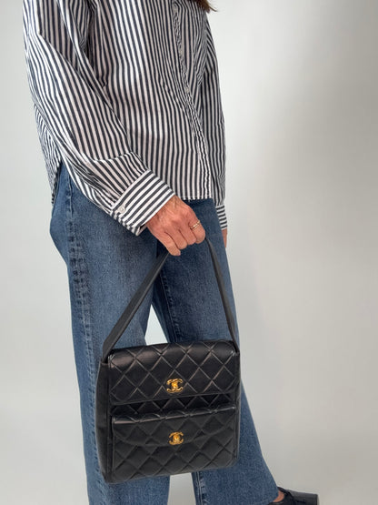 Chanel Vintage Double Turn Lock Pocket Shoulder Bag-Ultra Rare