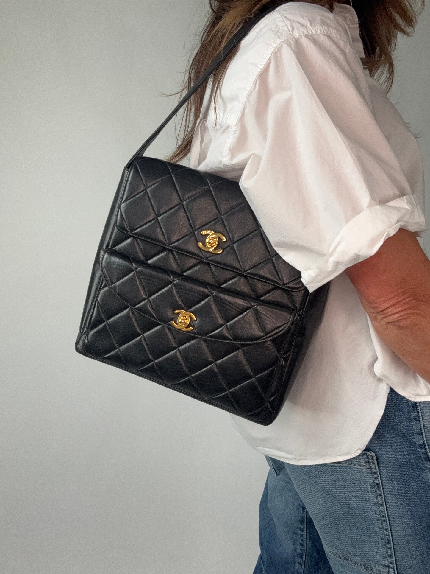 Chanel Vintage Double Turn Lock Pocket Shoulder Bag-Ultra Rare