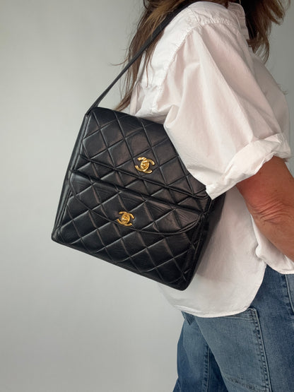 Chanel Vintage Double Turn Lock Pocket Shoulder Bag-Ultra Rare