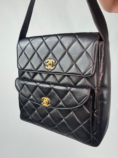 Chanel Vintage Double Turn Lock Pocket Shoulder Bag-Ultra Rare
