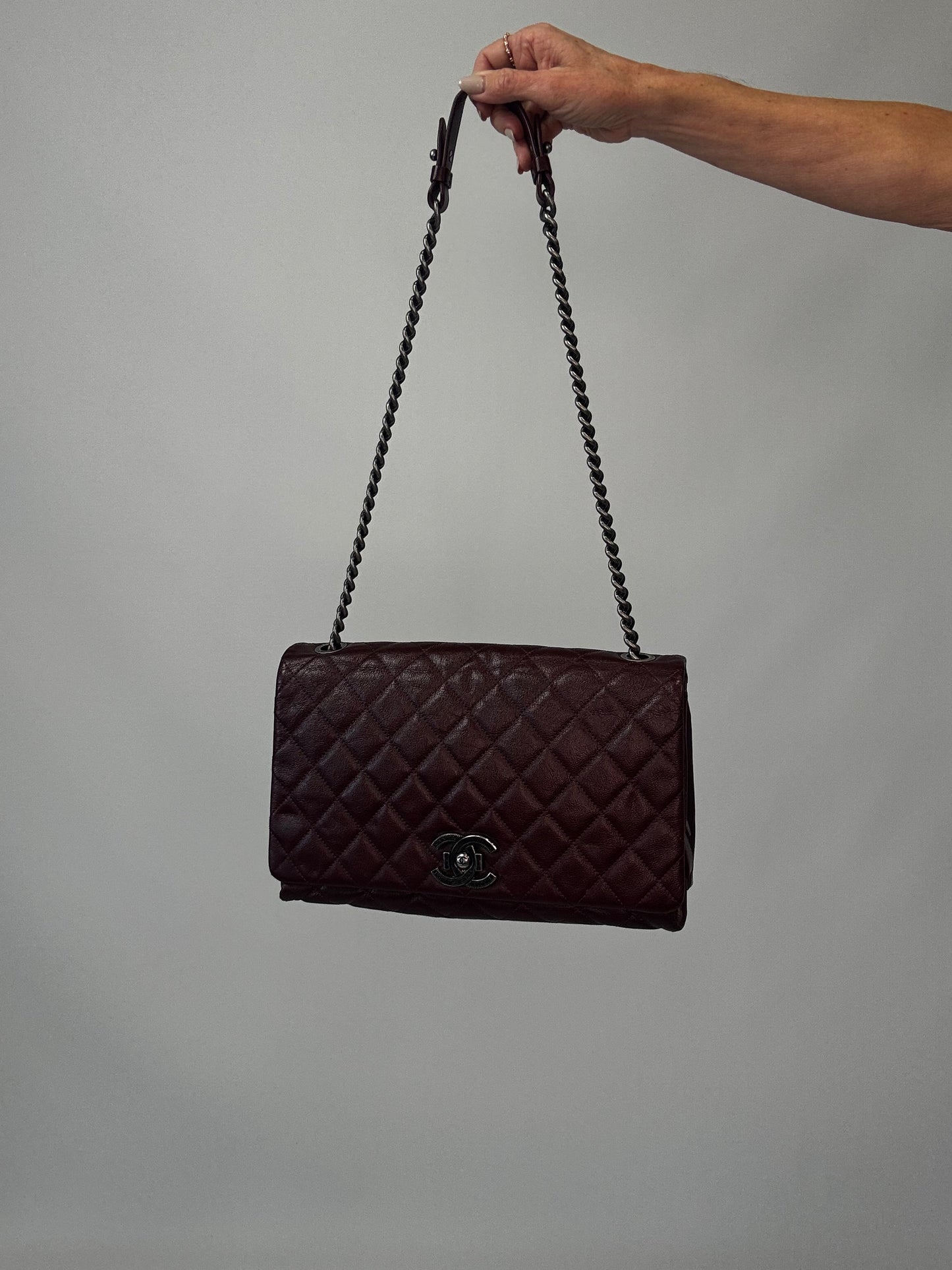 Chanel Goatskin City Rock Flap Bag - Burgundy
