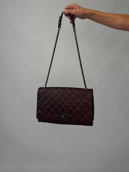 Chanel Goatskin City Rock Flap Bag - Burgundy