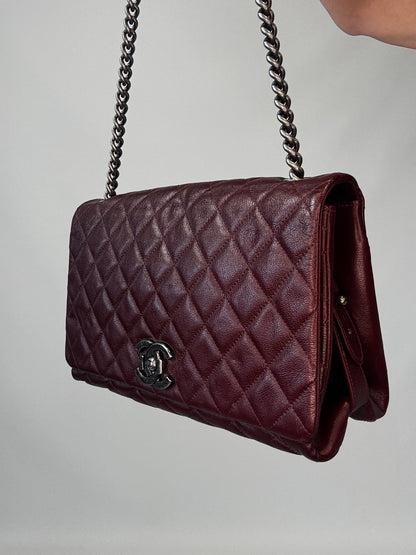 Chanel Goatskin City Rock Flap Bag - Burgundy