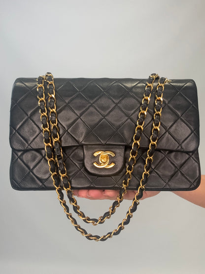 Chanel Lambskin Quilted Medium Double Flap - Black