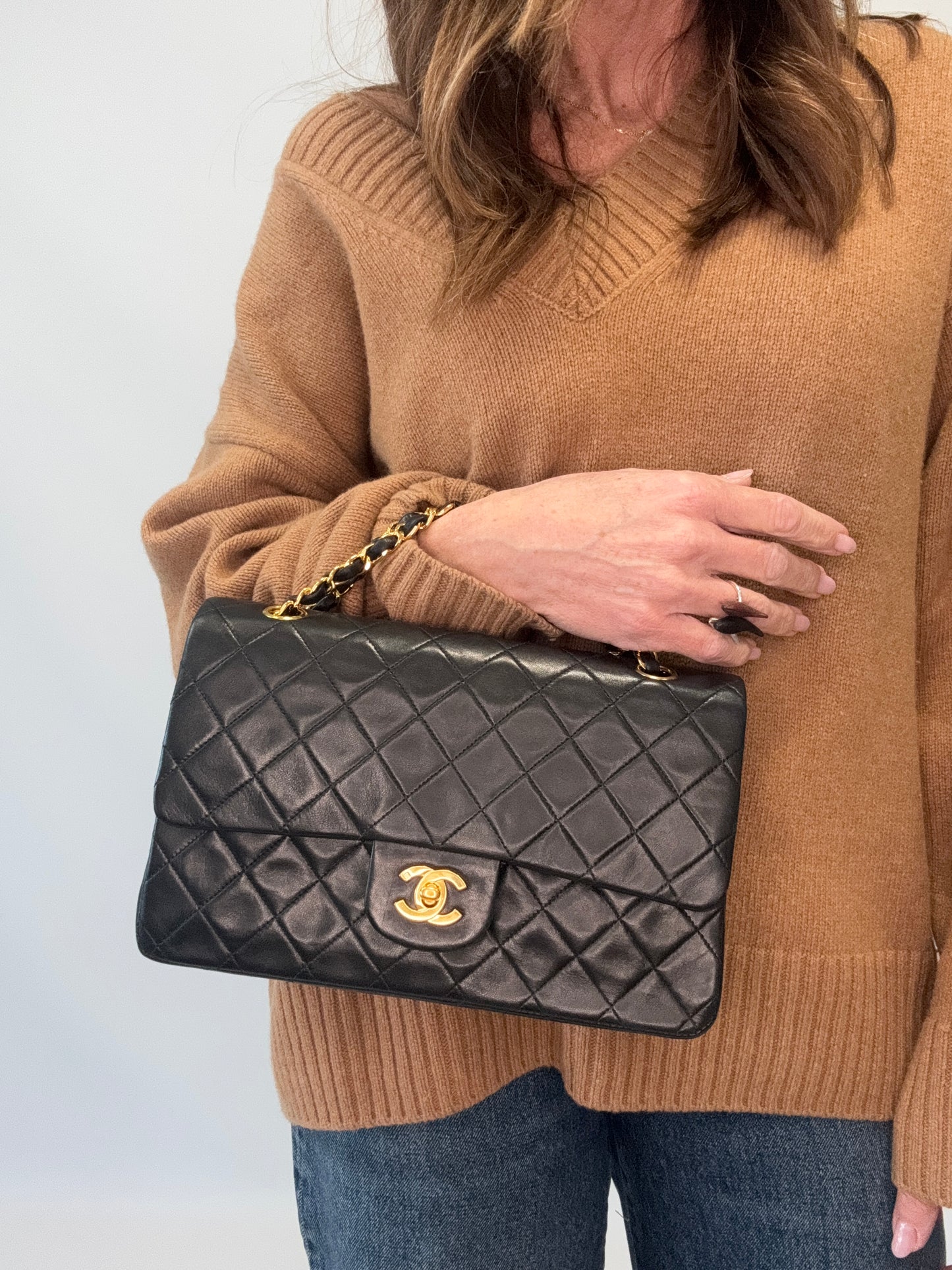 Chanel Lambskin Quilted Medium Double Flap - Black