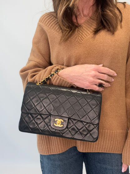Chanel Lambskin Quilted Medium Double Flap - Black