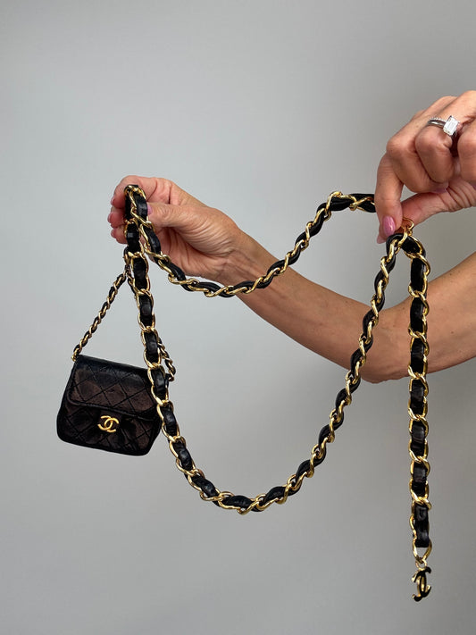 Chanel Micro Quilted Flap Bag Chain Belt — Black Lambskin