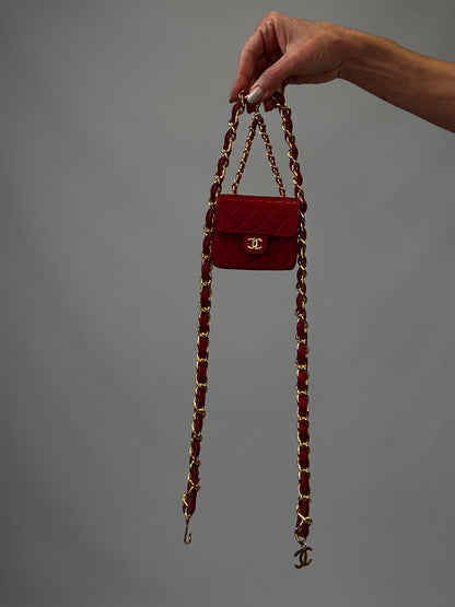 Chanel Red Quilted Lambskin Micro Mini Belt Bag - Red