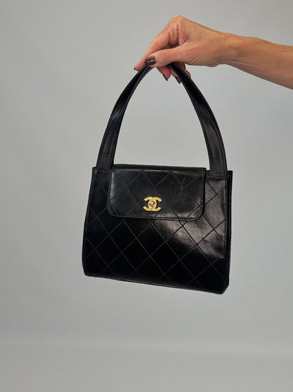 Chanel Vintage Quilted Lambskin Leather Handbag - Black