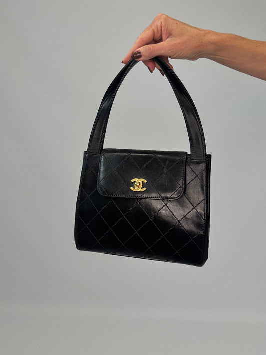 Chanel Vintage Quilted Lambskin Leather Handbag - Black