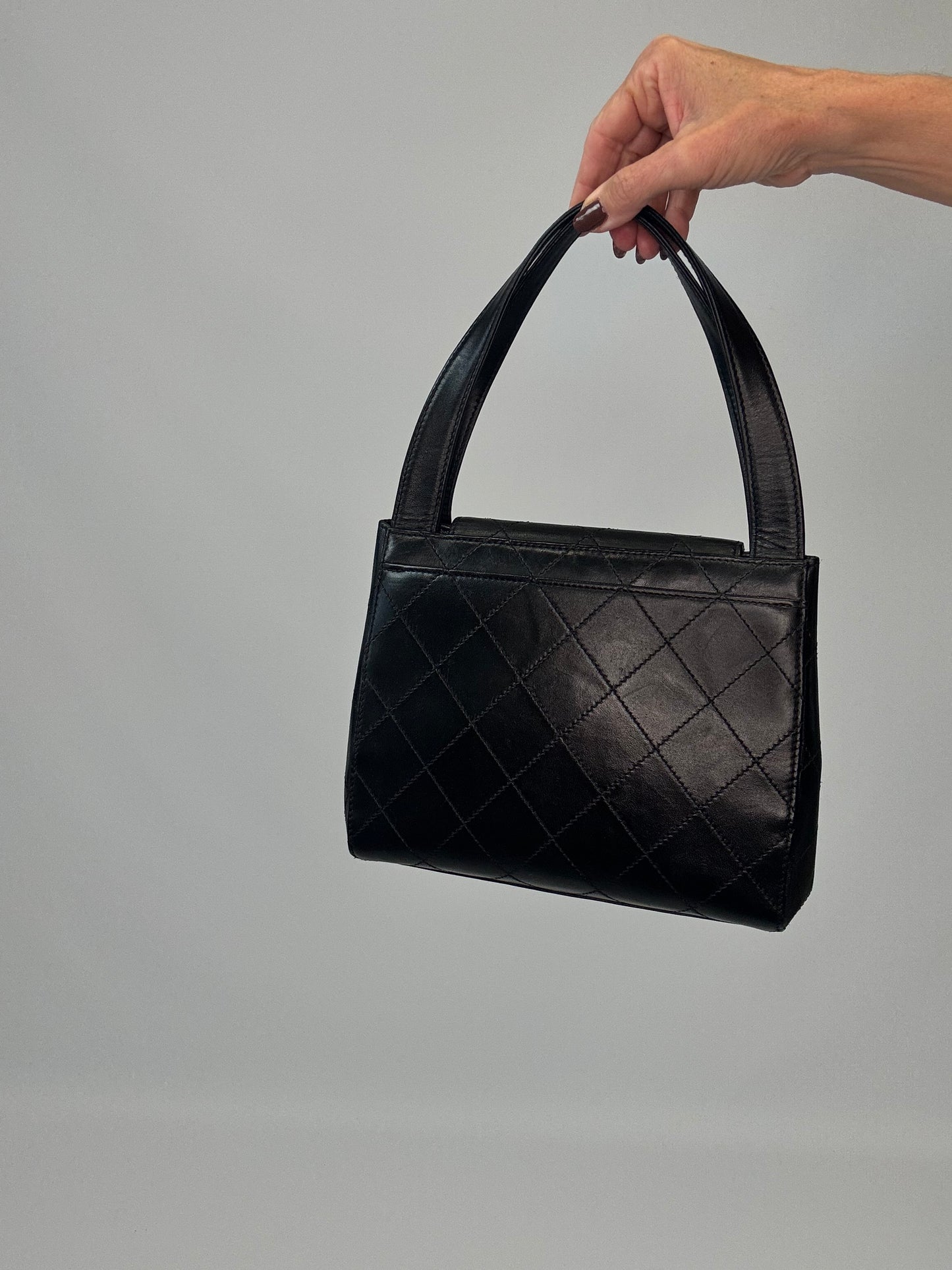 Chanel Vintage Quilted Lambskin Leather Handbag - Black