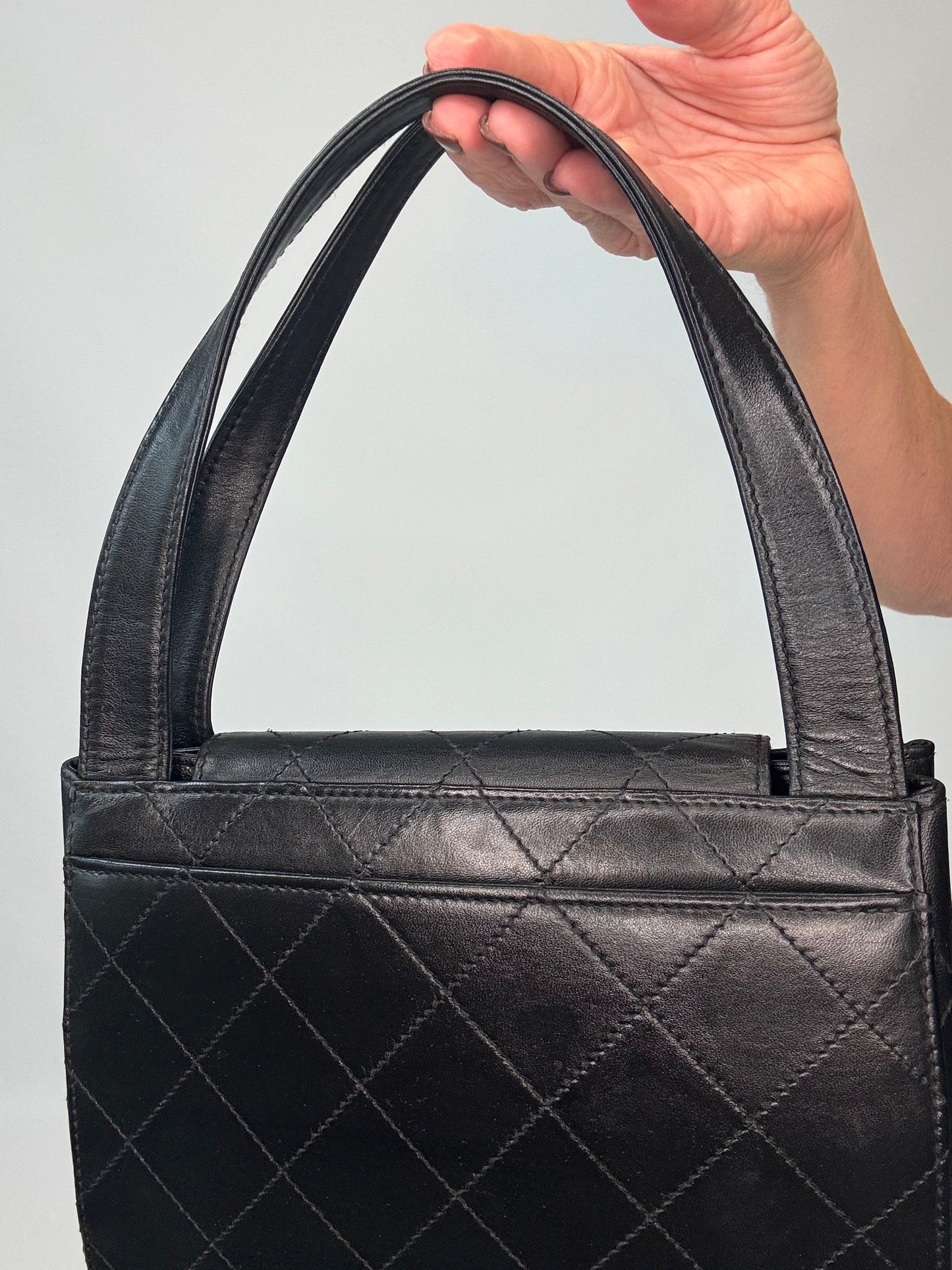 Chanel Vintage Quilted Lambskin Leather Handbag - Black