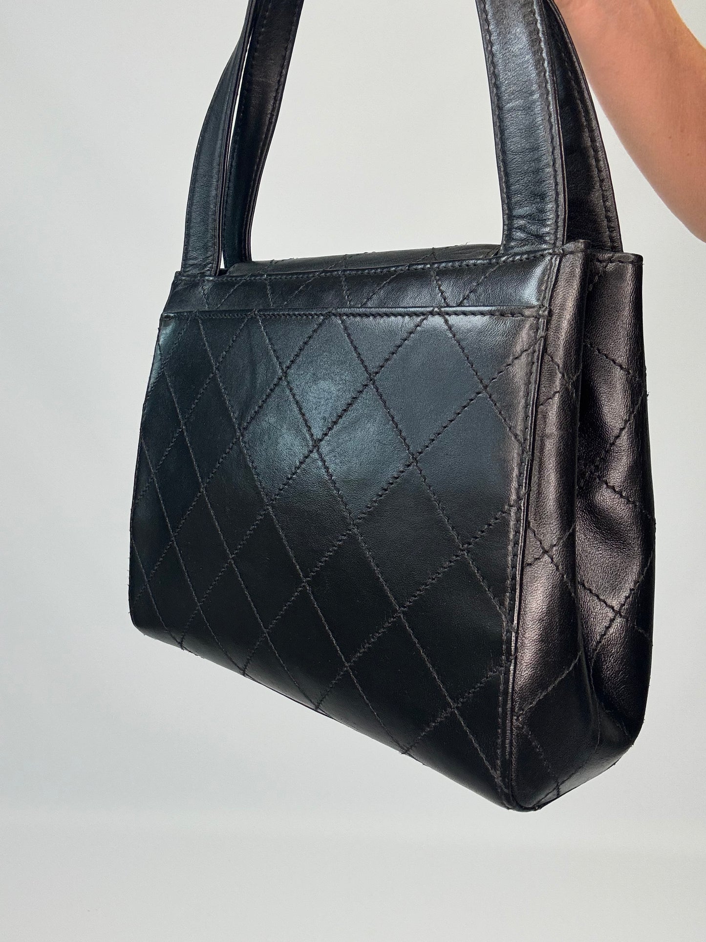 Chanel Vintage Quilted Lambskin Leather Handbag - Black