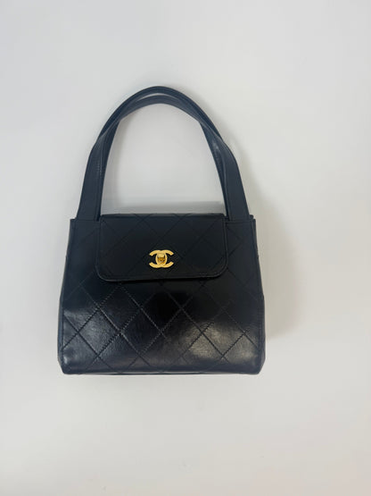 Chanel Vintage Quilted Lambskin Leather Handbag - Black