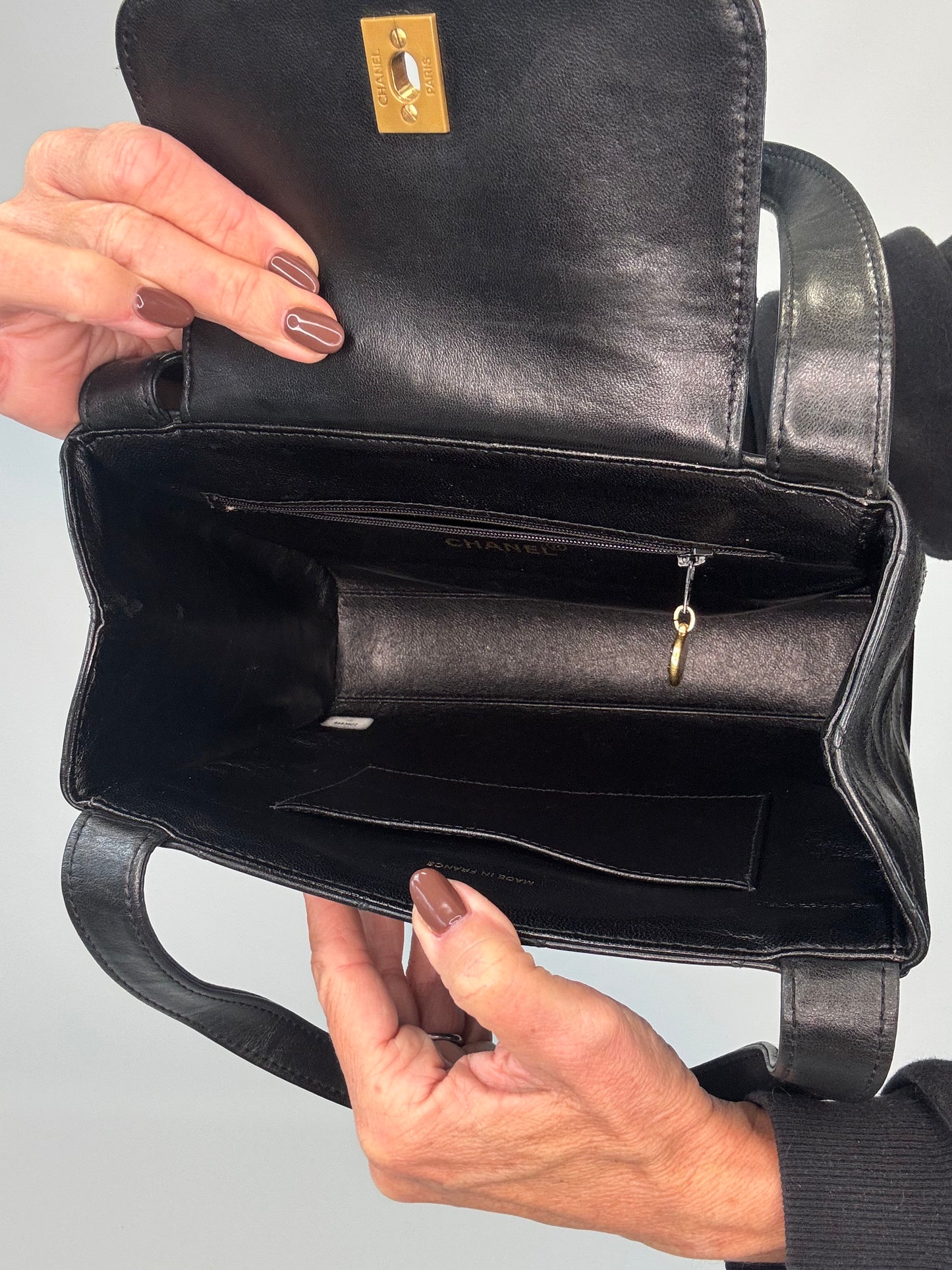 Chanel Vintage Quilted Lambskin Leather Handbag - Black