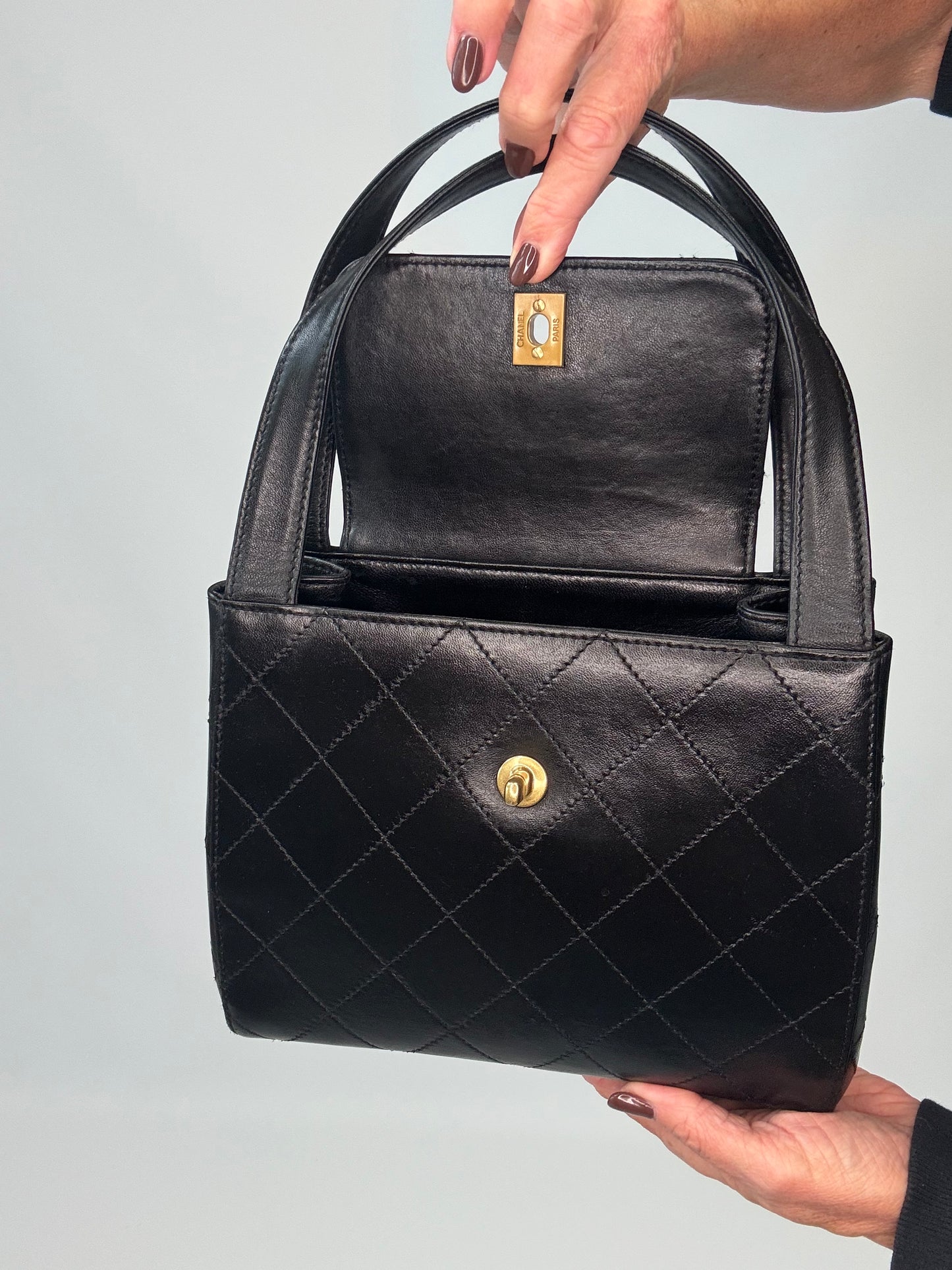 Chanel Vintage Quilted Lambskin Leather Handbag - Black