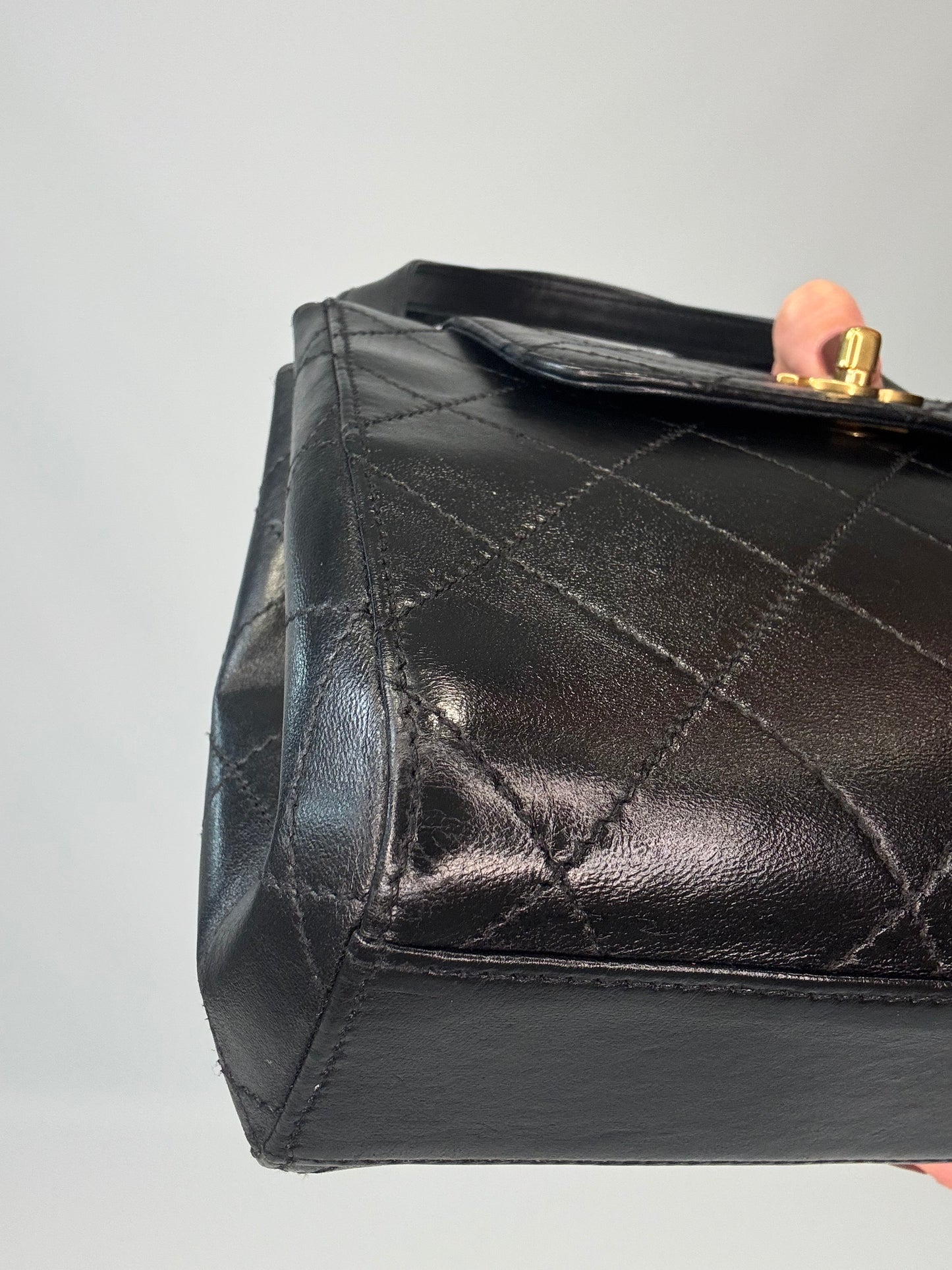 Chanel Vintage Quilted Lambskin Leather Handbag - Black