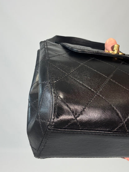 Chanel Vintage Quilted Lambskin Leather Handbag - Black