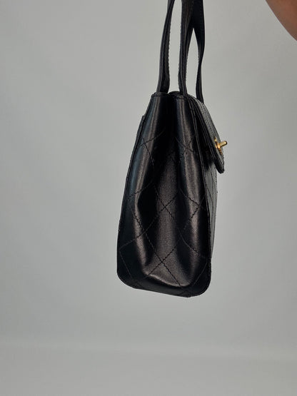 Chanel Vintage Quilted Lambskin Leather Handbag - Black