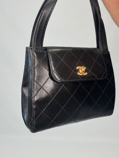 Chanel Vintage Quilted Lambskin Leather Handbag - Black