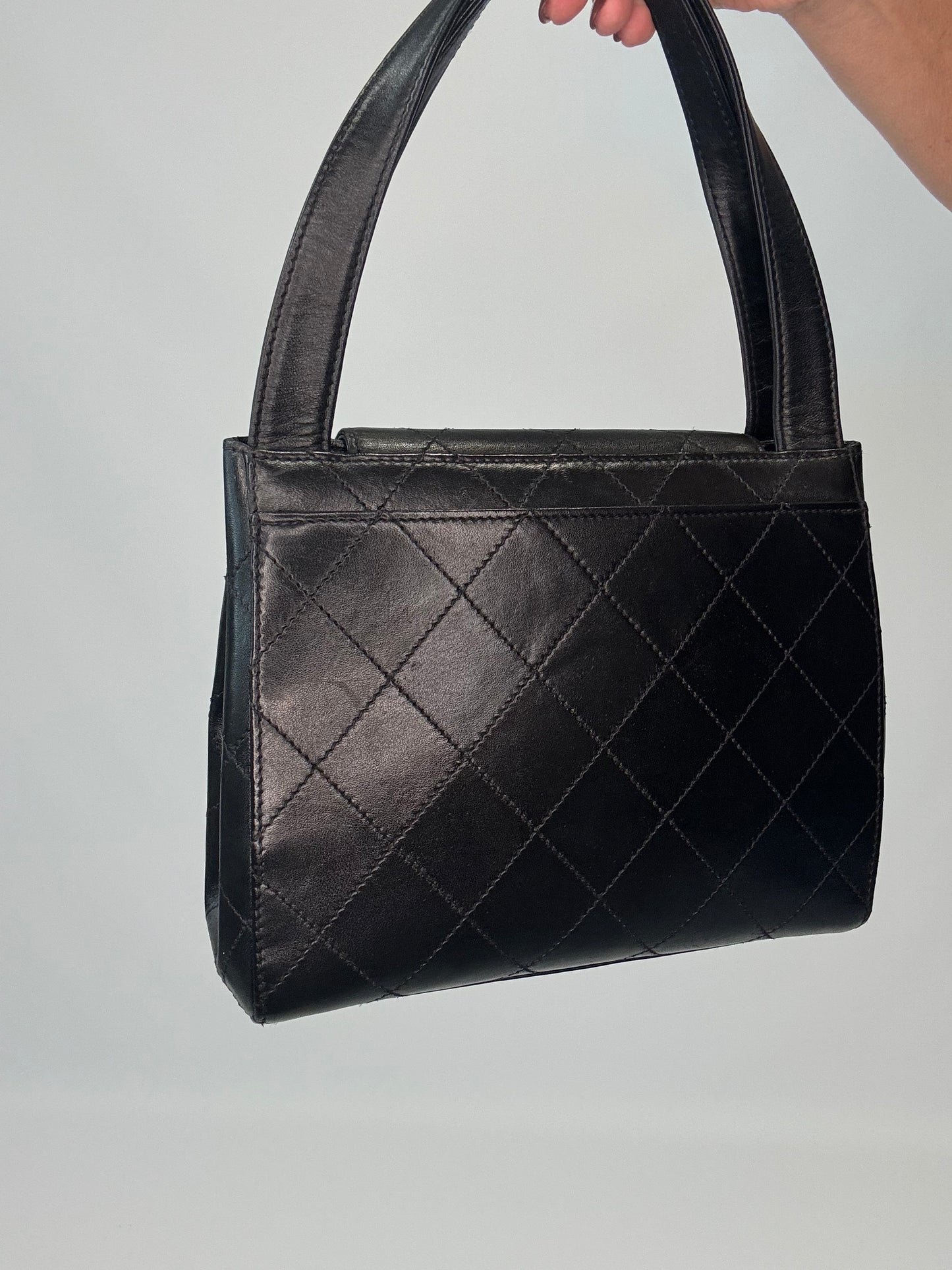 Chanel Vintage Quilted Lambskin Leather Handbag - Black
