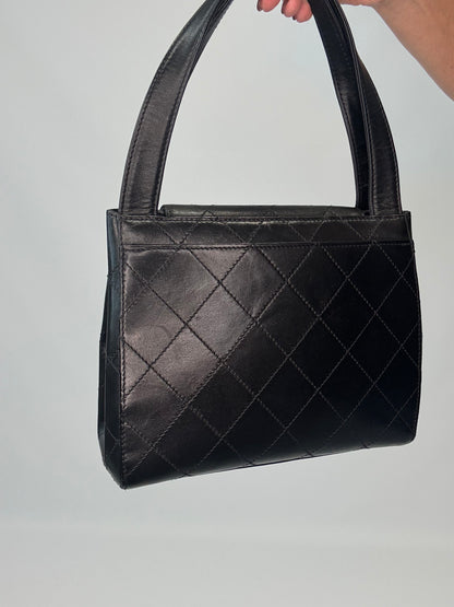 Chanel Vintage Quilted Lambskin Leather Handbag - Black