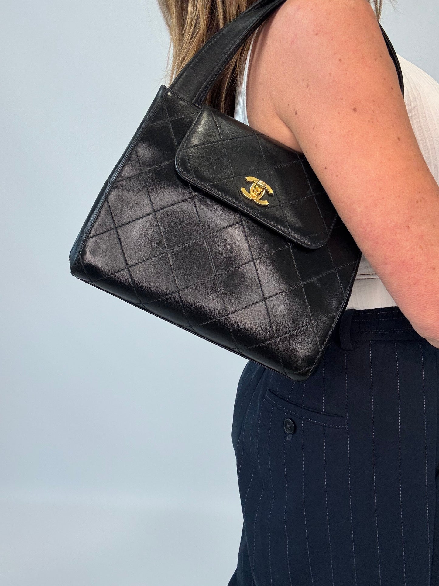 Chanel Vintage Quilted Lambskin Leather Handbag - Black