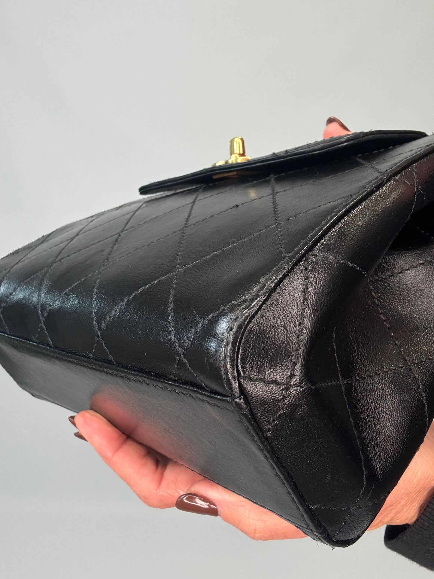 Chanel Vintage Quilted Lambskin Leather Handbag - Black