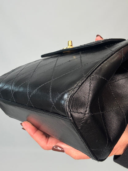 Chanel Vintage Quilted Lambskin Leather Handbag - Black