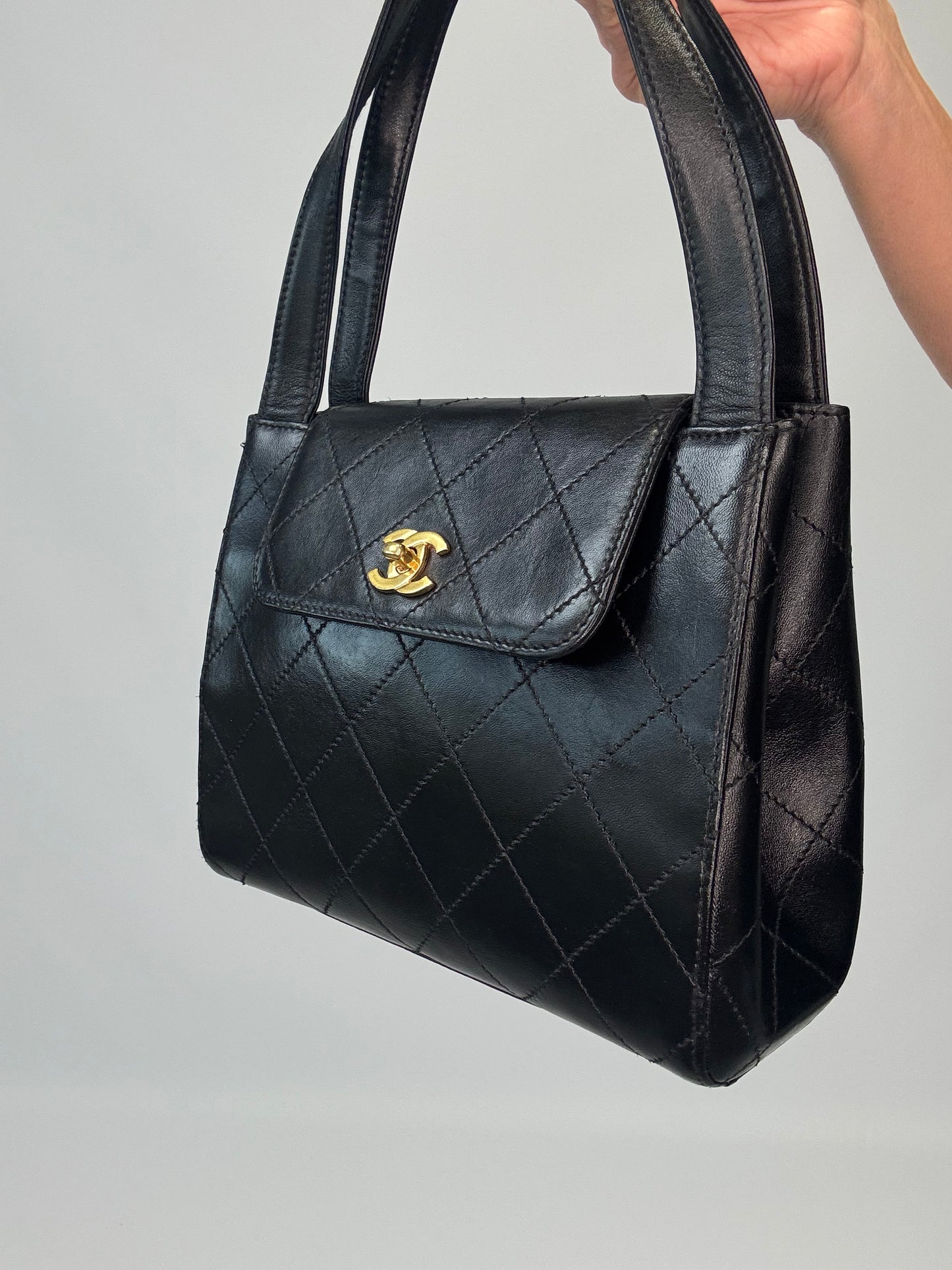 Chanel Vintage Quilted Lambskin Leather Handbag - Black