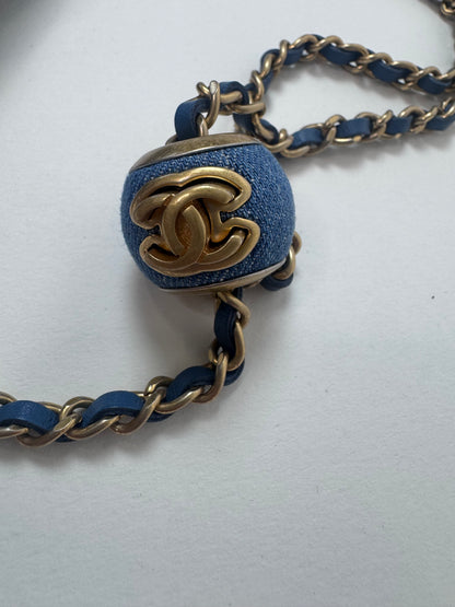 Chanel Denim Quilted CC Pearl Crush Wallet on Chain - WOC Blue