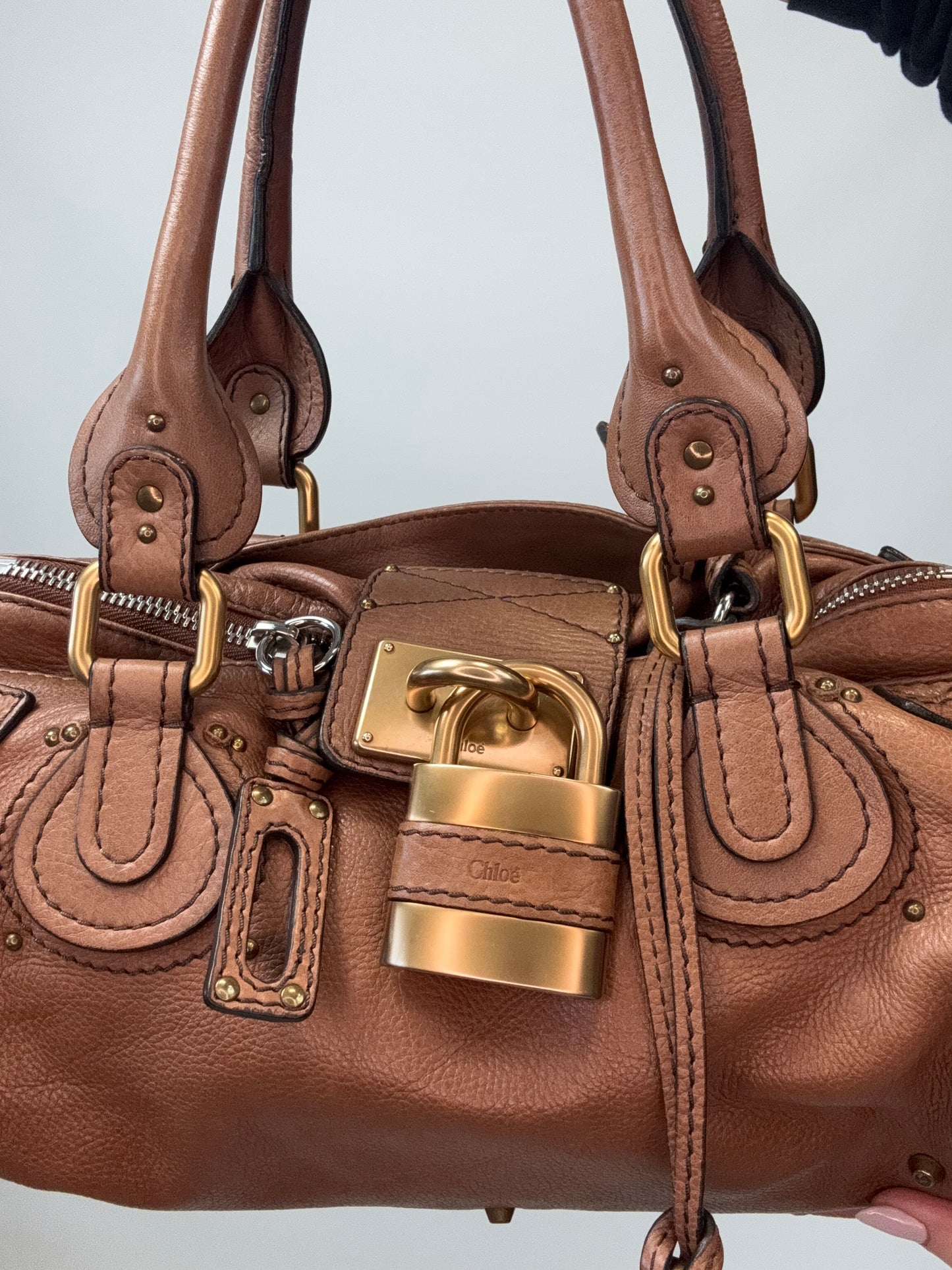 Chloé Paddington Shoulder Bag Brown front with padlock