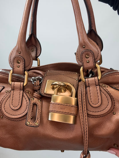 Chloé Paddington Shoulder Bag Brown front with padlock