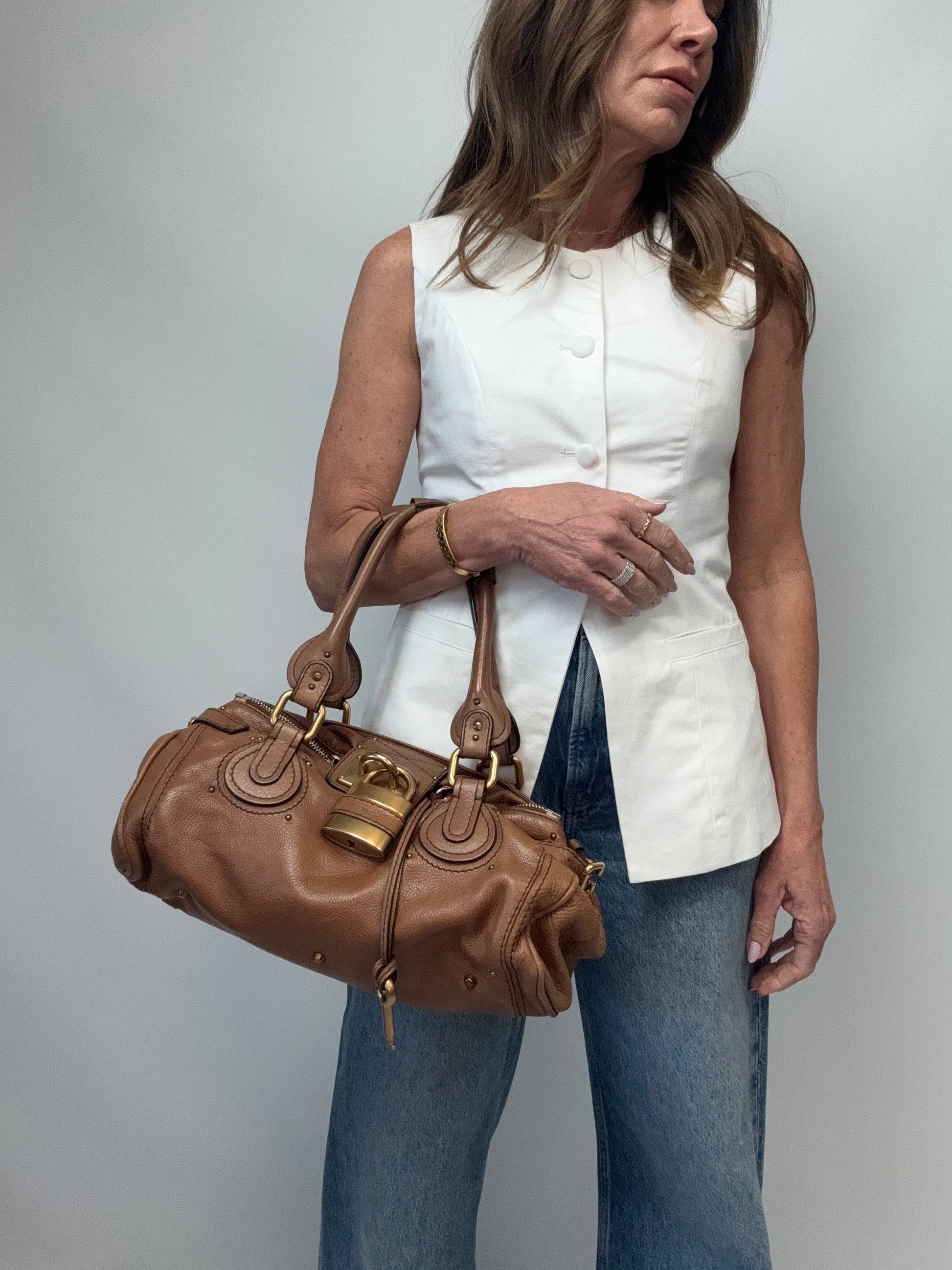 Chloé Paddington Shoulder Bag Brown modeled