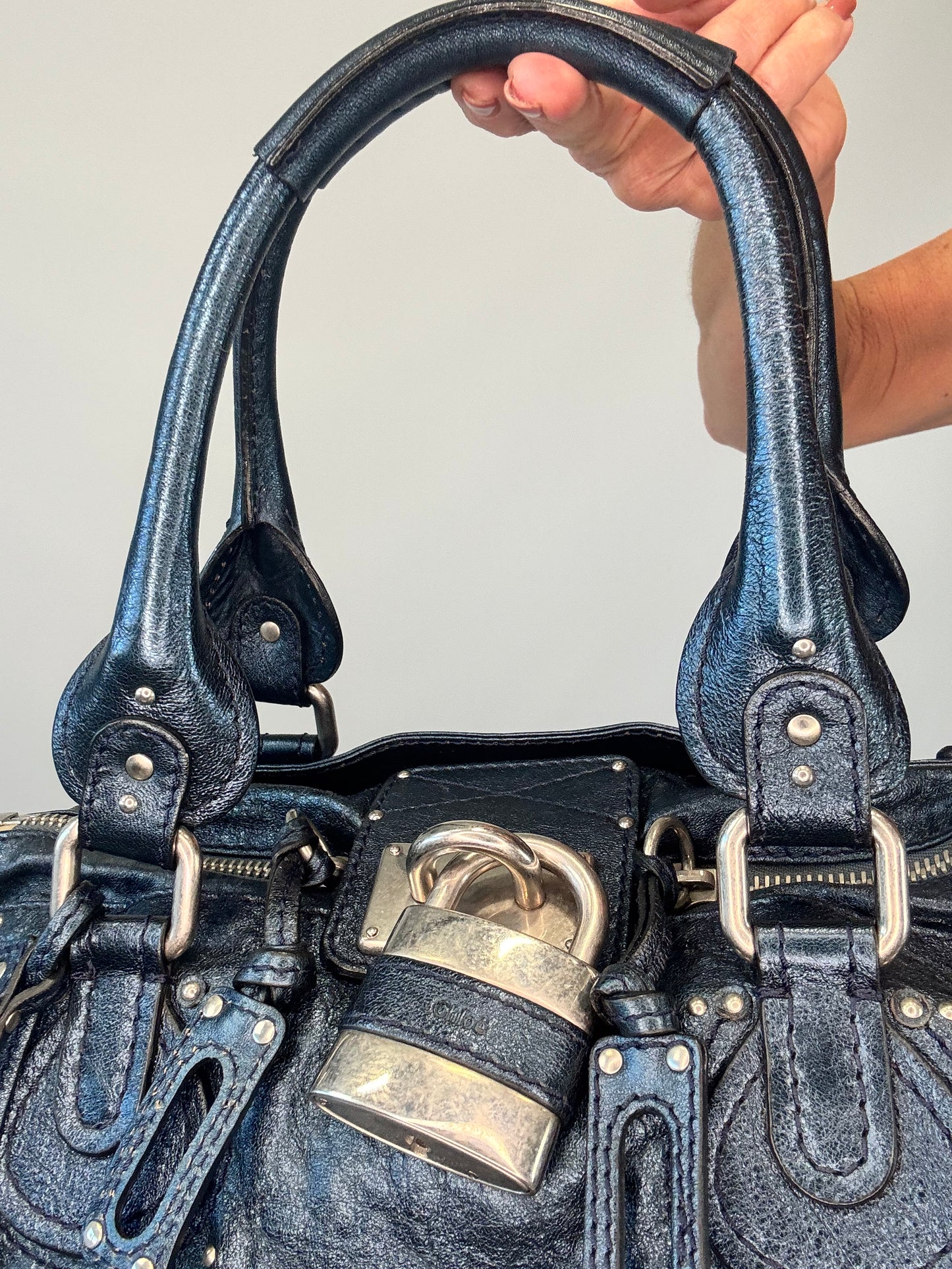 Chloe Paddington Satchel Bag - Metallic Blue