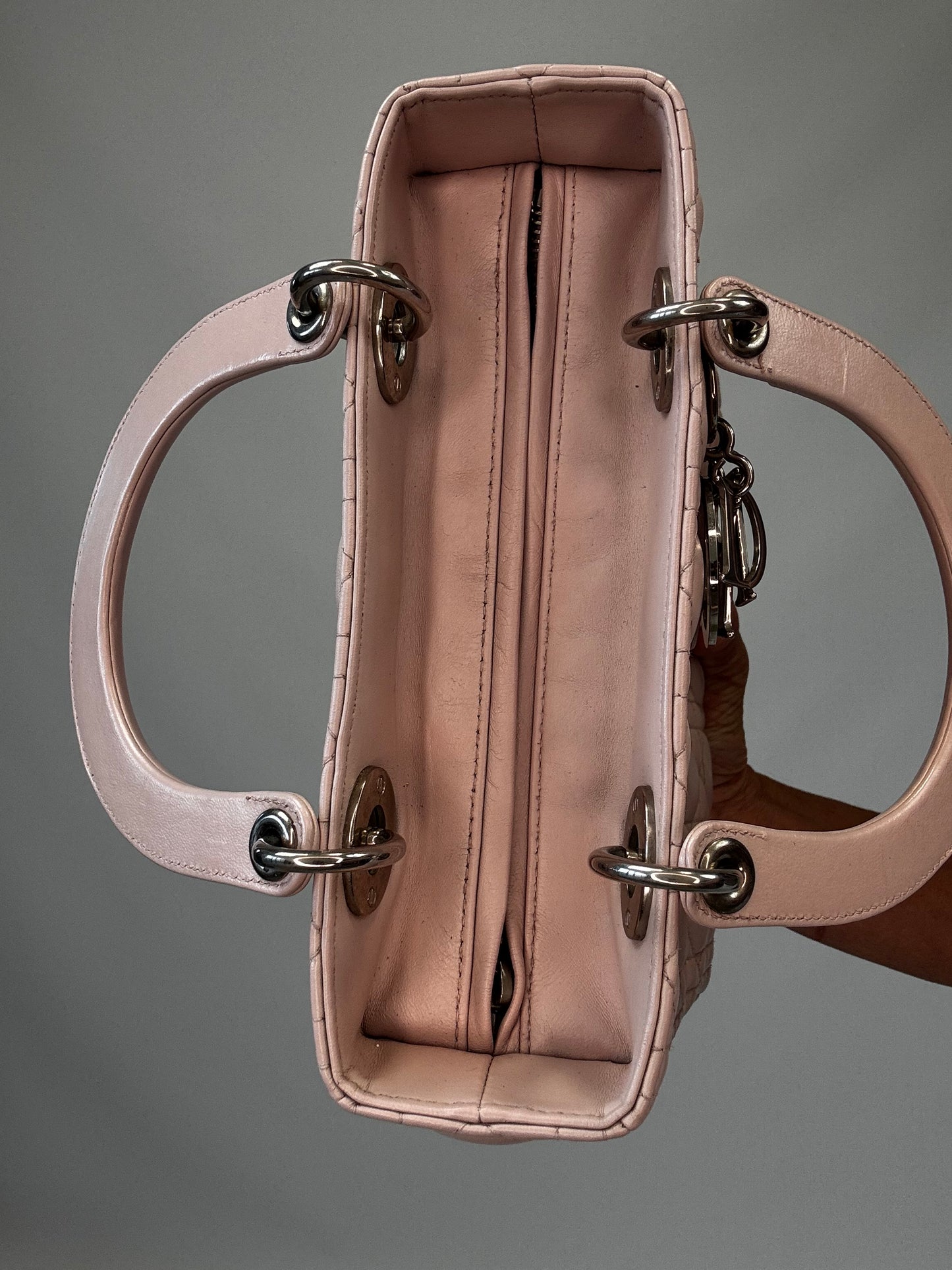 Christian Dior Lady Dior Lambskin Leather Handbag - Pink
