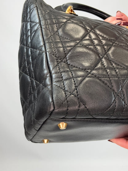Christian Dior Lambskin Cannage Medium Lady Dior - Black