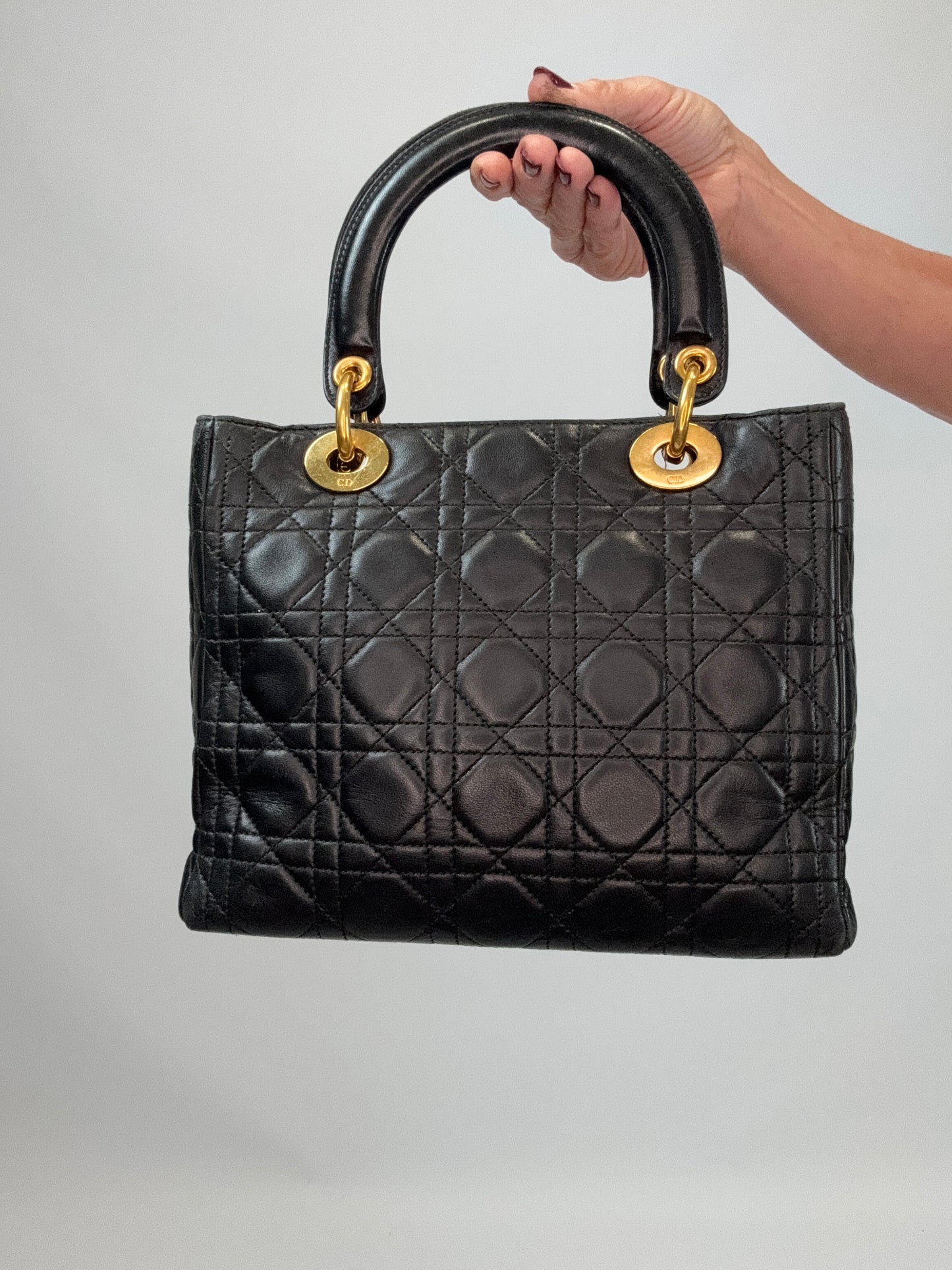 Christian Dior Lambskin Cannage Medium Lady Dior - Black