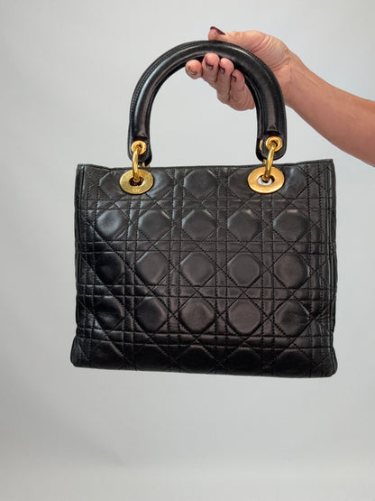 Christian Dior Lambskin Cannage Medium Lady Dior - Black