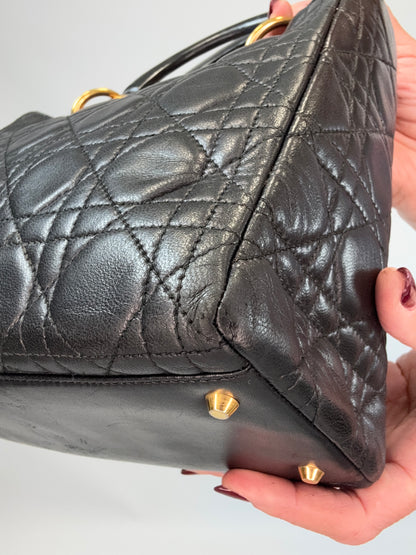 Christian Dior Lambskin Cannage Medium Lady Dior - Black