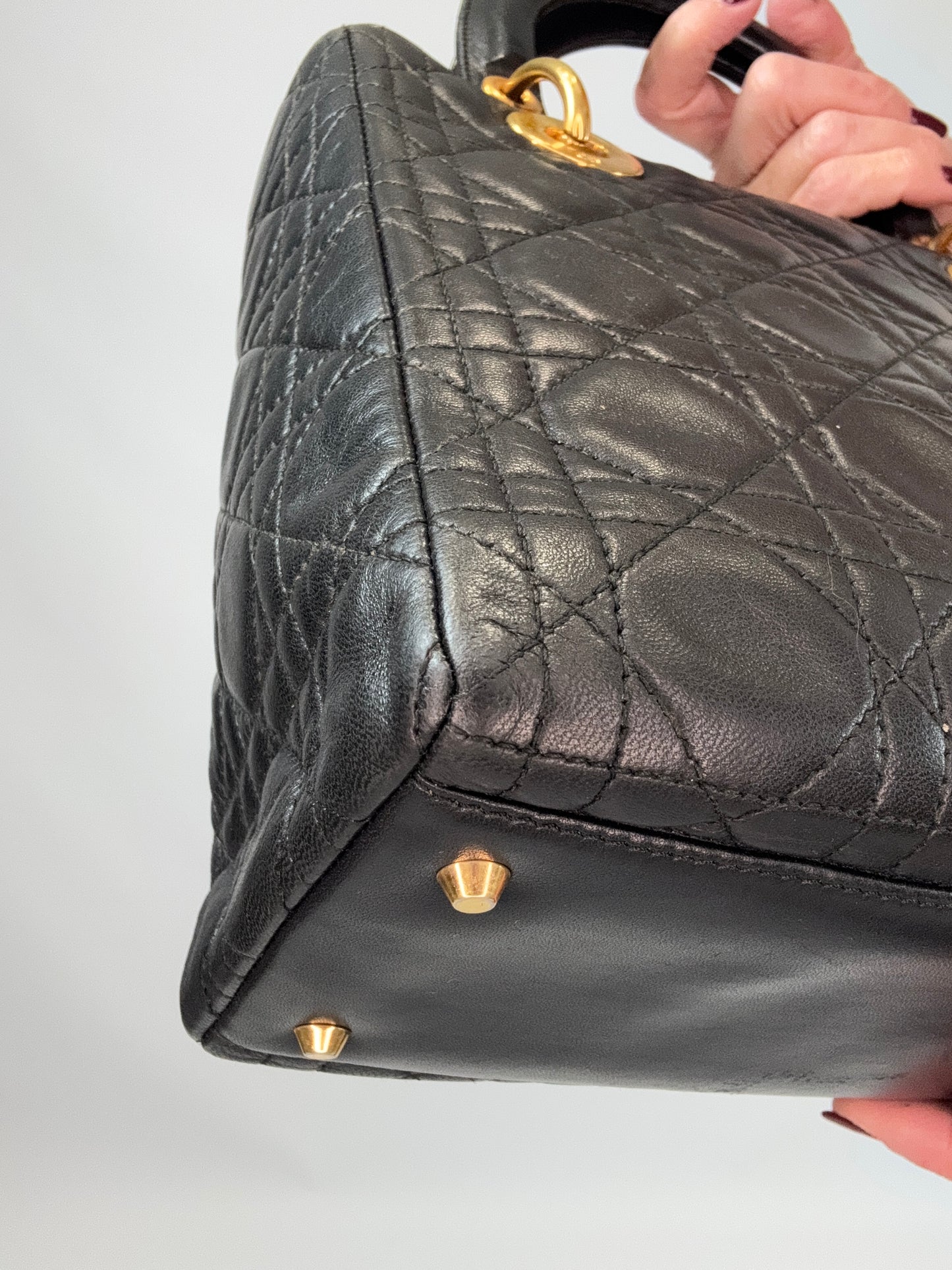 Christian Dior Lambskin Cannage Medium Lady Dior - Black